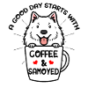 Coffee and Samoyed dog Samoyedenspitz