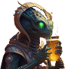 Alien drinks beer