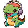 Kawaii Cute Happy Colorful Dino with Headphones