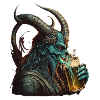 Cool demon with beer