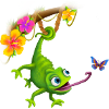 Caméléon avec papillon et fleurs