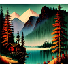 Retro mountain range with lake