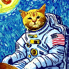 Van Gogh Astronaut Cat