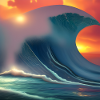 big wave at sunset