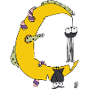 Crescent moon with animals
