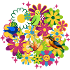 Vögel kühlen in Frühlingsblumen