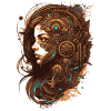 Girl merges with steampunk machines