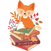 Fox on pile of books