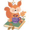 Squirrel with book and cocoa