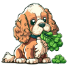Cute dog eats broccoli vegetables