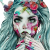 Aquarellgesicht mit Blütenkranz