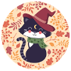 black cat with autumn pattern