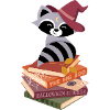 Waschbär auf Halloween-Bücherstapel