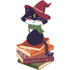 schwarze Katze auf Halloween-Bucherstapel