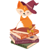 Fuchs auf Halloween-Bücherstapel