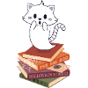Katzengeist auf Halloween-Bücherstapel