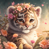 Baby tiger with flowers