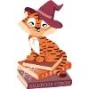 Tiger auf Halloween-Bücherstapel