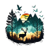 Landscape Deer | Mountains | Sun