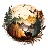 Landscape Deer | Mountains | Sun