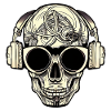 Skull with headphones and sunglasses
