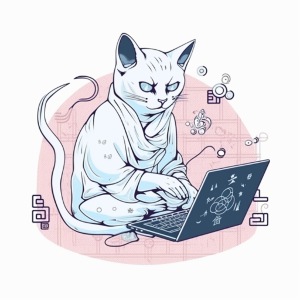 Gatto intelligente che usa il computer portatile