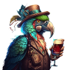Cooler Papagei mitHut und Bier