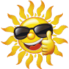Soleil rieur avec des lunettes de soleil montrant le pouce vers le haut