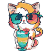 Fancy cat: sunglasses and cocktail