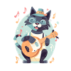 Chat mignon avec guitare