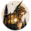 Lynx with moon in the forest with pattern