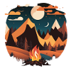Camping by moonlight with campfire