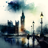 London Scenery Big Ben Aquarell