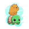 Baby capybara on turtle