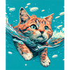 Chat roux nageant dans l’eau