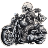 Skeleton on motorcycle