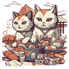 Comic cats eat sweet pastries