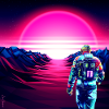 Astronaut Cyber Sunset Pink Gradient -