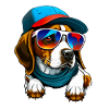 Färgglad Beagle bär solglasögon och keps