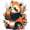 Happy red panda loves beer