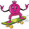 Funny pomegranate skateboarder