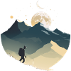 Backpackers in the mountains, moonlight
