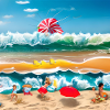 children playing at sea side