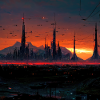 anubis, sunset, moutains, cyber village