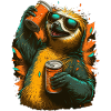 Cool beer drinking sloth