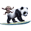 Surfender Panda und Affe