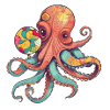 Funny Comic Octopus with Lollipop