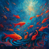 Bunter Fischschwarm im Meer