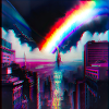 Rainbow City Art Futuristic