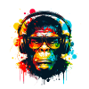 Spectacled monkey with headphones